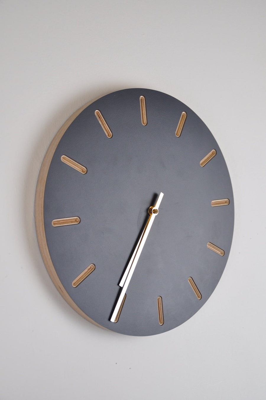 PRIORMADE Brass Minimal Wooden Wall Clock - Charcoal (black or brass hands available)