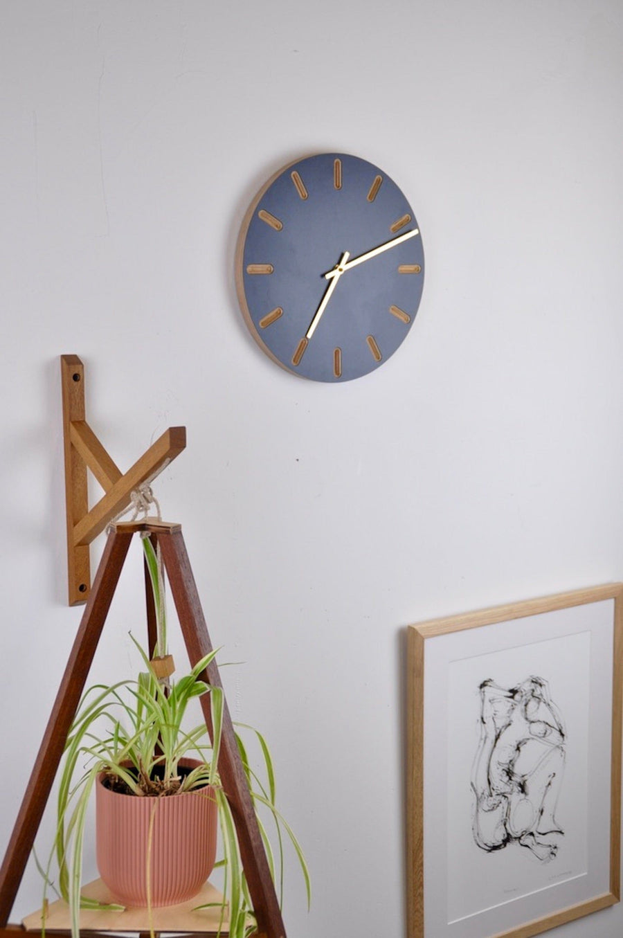 PRIORMADE Brass Minimal Wooden Wall Clock - Charcoal (black or brass hands available)