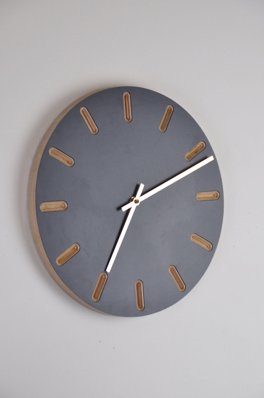 PRIORMADE Brass Minimal Wooden Wall Clock - Charcoal (black or brass hands available)