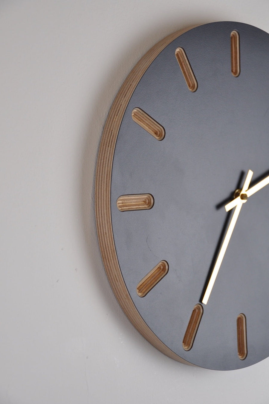 PRIORMADE Brass Minimal Wooden Wall Clock - Charcoal (black or brass hands available)