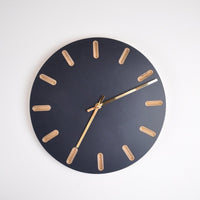 PRIORMADE Brass Minimal Wooden Wall Clock - Charcoal (black or brass hands available)