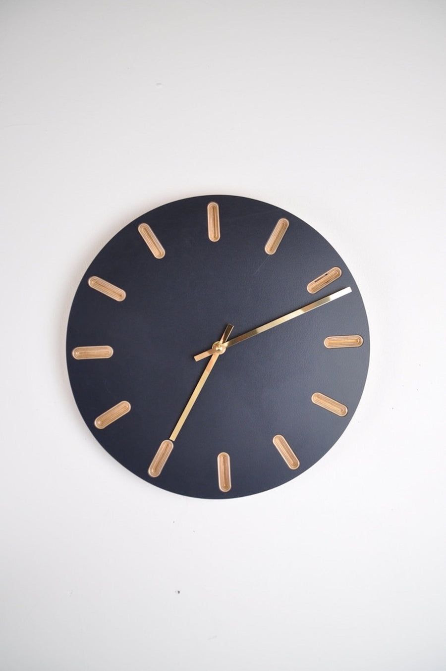 PRIORMADE Brass Minimal Wooden Wall Clock - Charcoal (black or brass hands available)