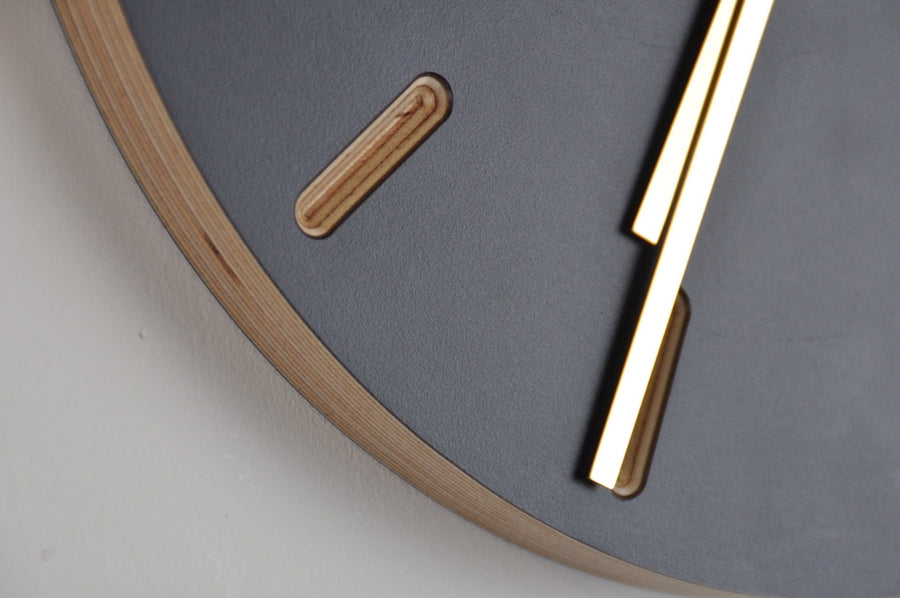 PRIORMADE Brass Minimal Wooden Wall Clock - Charcoal (black or brass hands available)