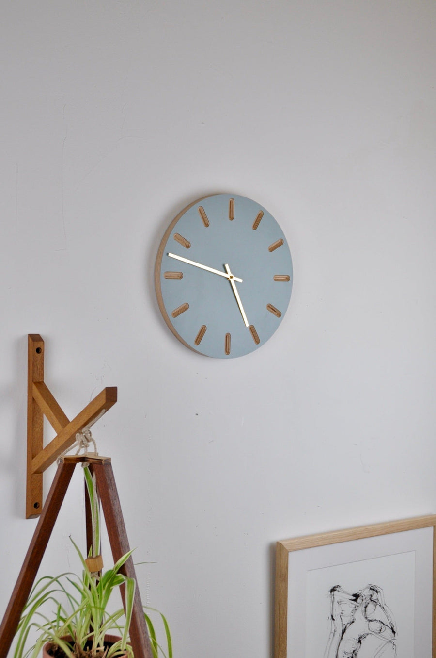 PRIORMADE Minimal Wooden Wall Clock - Dove Blue (black or brass hands available)