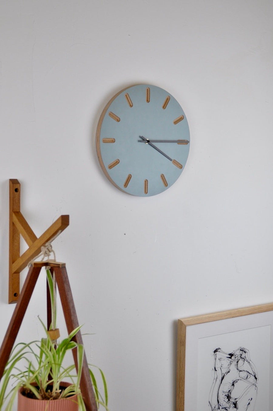 PRIORMADE Minimal Wooden Wall Clock - Dove Blue (black or brass hands available)