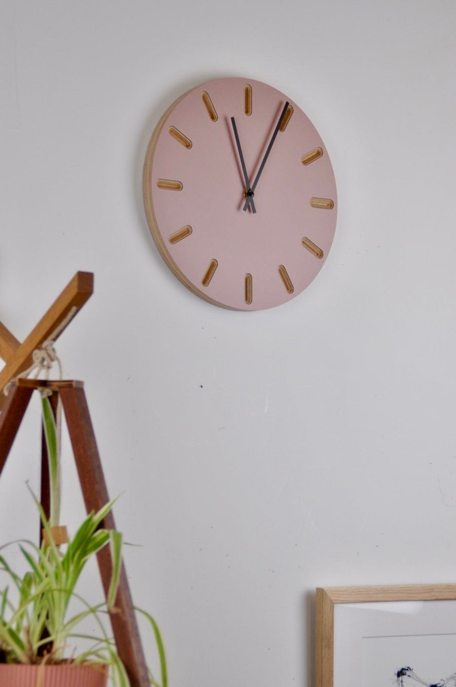 PRIORMADE Minimal Wooden Wall Clock - Dusty Pink (black or brass hands available)