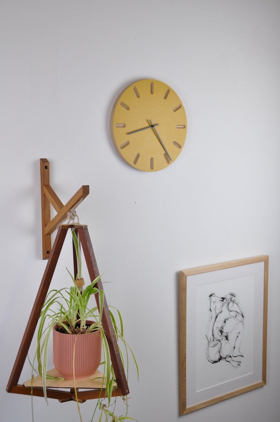 PRIORMADE Minimal Wooden Wall Clock - Yellow (black or brass hands available)