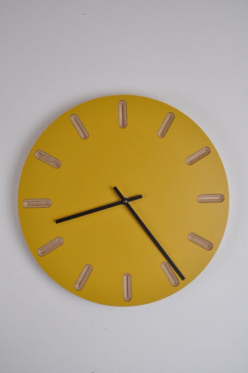 PRIORMADE Minimal Wooden Wall Clock - Yellow (black or brass hands available)