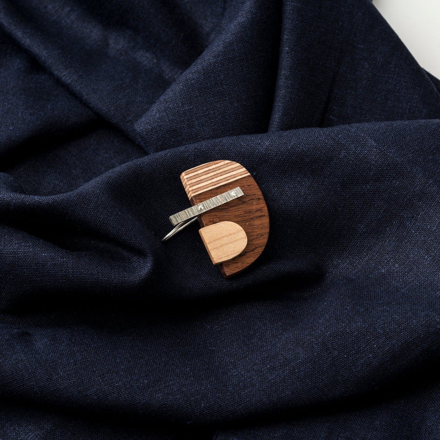 PRIORMADE Bauhaus Wood and Eco Silver Brooch Pin - #5