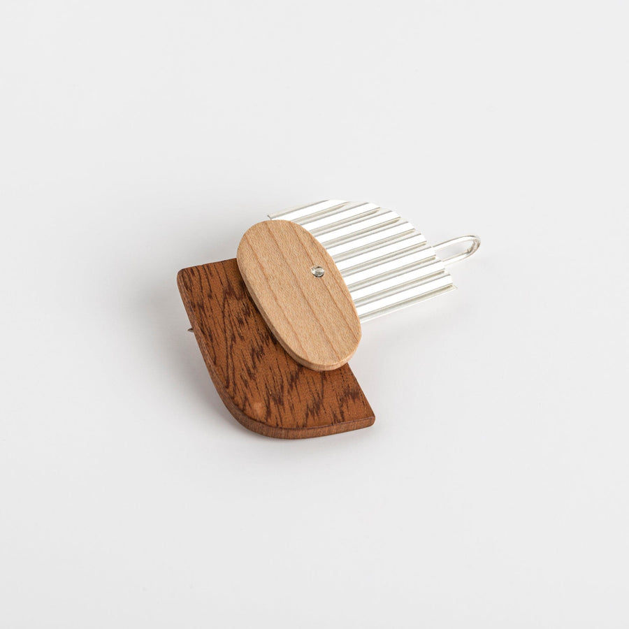 PRIORMADE Bauhaus Wood and Eco Silver Brooch Pin - #8