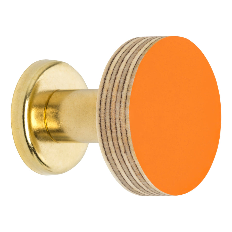 Priormade Birch & Brass Knob in Bright Orange