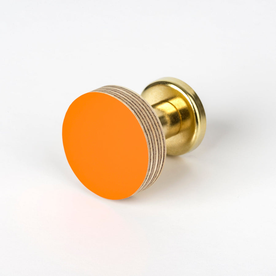 Priormade Birch & Brass Knob in Bright Orange