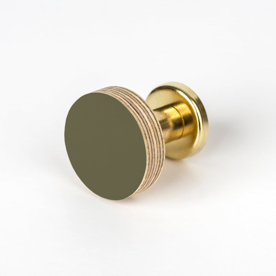 Priormade Birch & Brass Knob in Olive Green