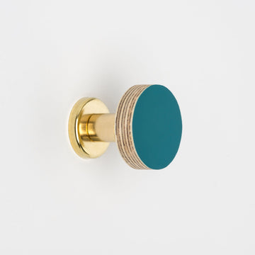 Priormade Birch & Brass Knob in Petrol Blue