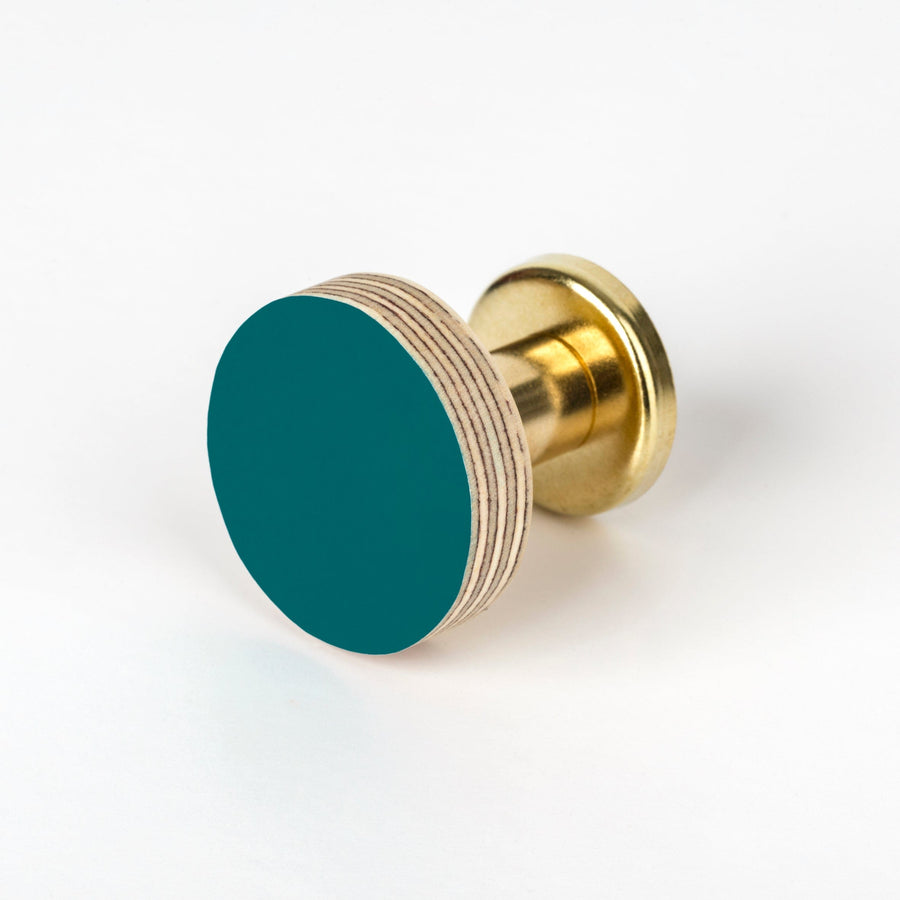 Priormade Birch & Brass Knob in Petrol Blue