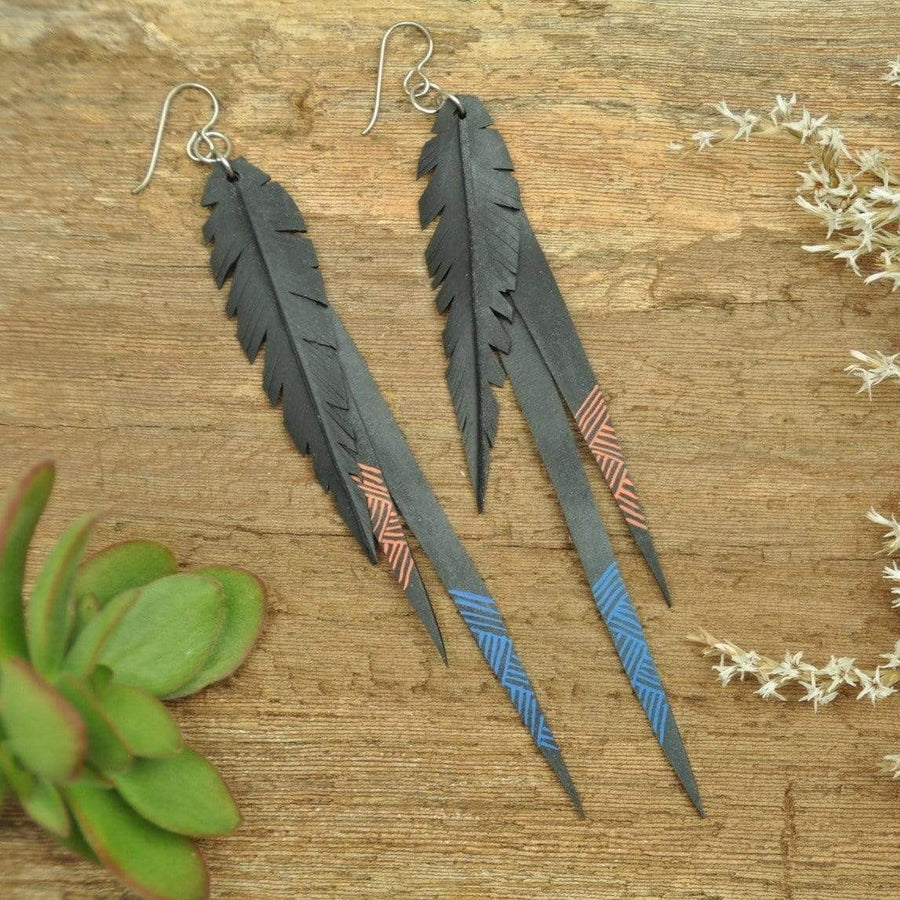PRIORMADE Inner tube earrings Inner Tubes - Long  - Orange and Blue Lines