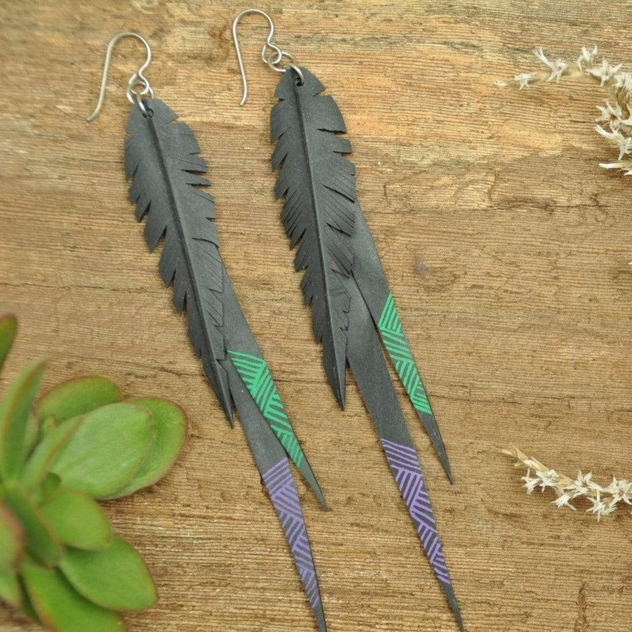 PRIORMADE Inner tube earrings Inner Tubes - Long  - Purple and Green